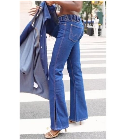 Staud x Wrangler The Bikini flare slit jeans size 25 x 34 dark denim long 0 - Picture 3 of 13